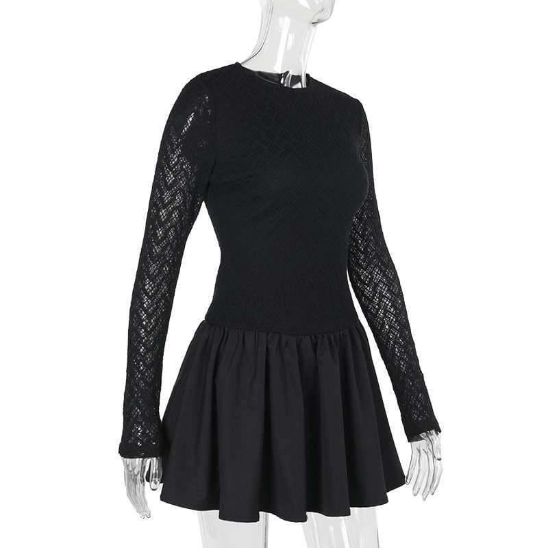 レース袖ミニフレアワンピース