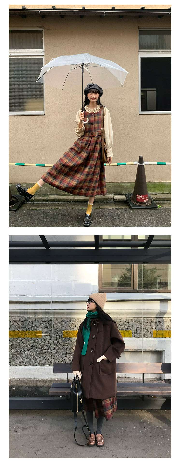 レトロ風チェック柄キャミワンピース