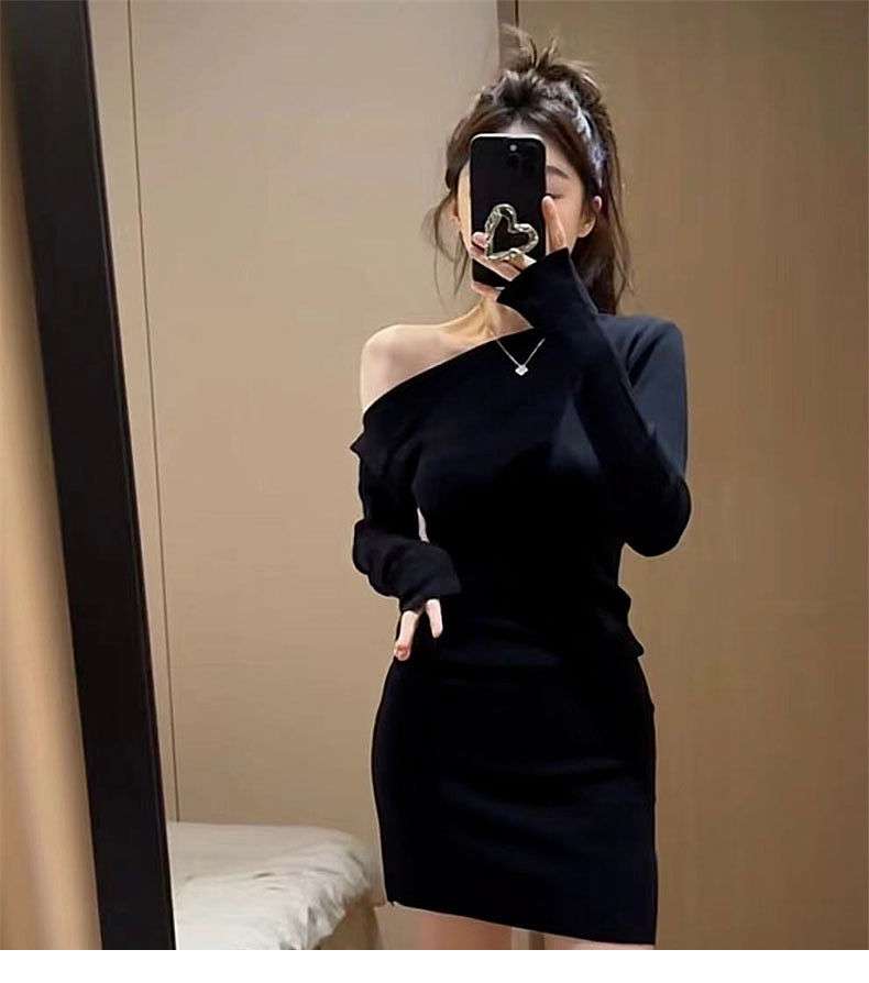 アシメントリーネック タイトミニワンピース