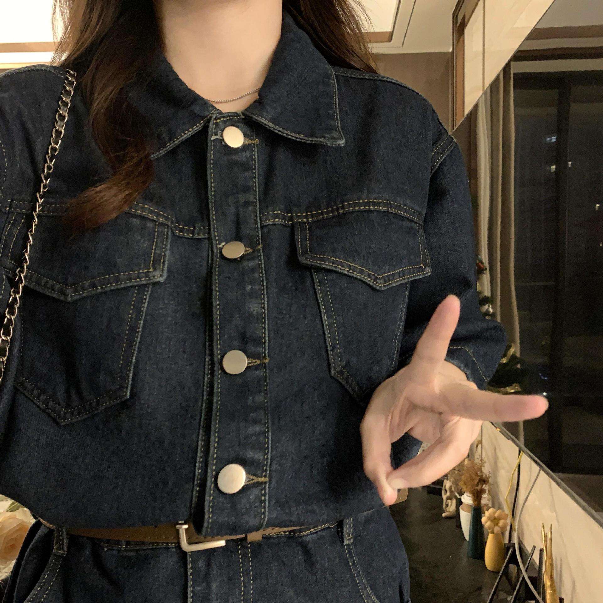 ミニワンピース 半袖デニムワンピ シンプルカジュアル