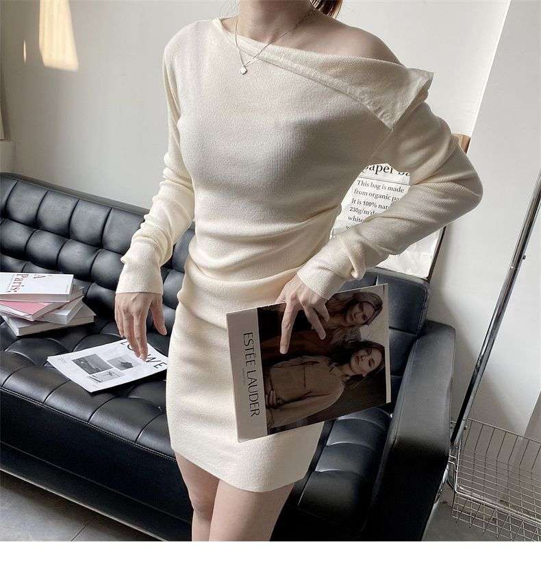 アシメントリーネック タイトミニワンピース