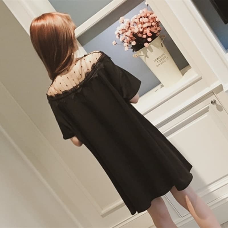 レース装飾付き チュニック フレアミニワンピース