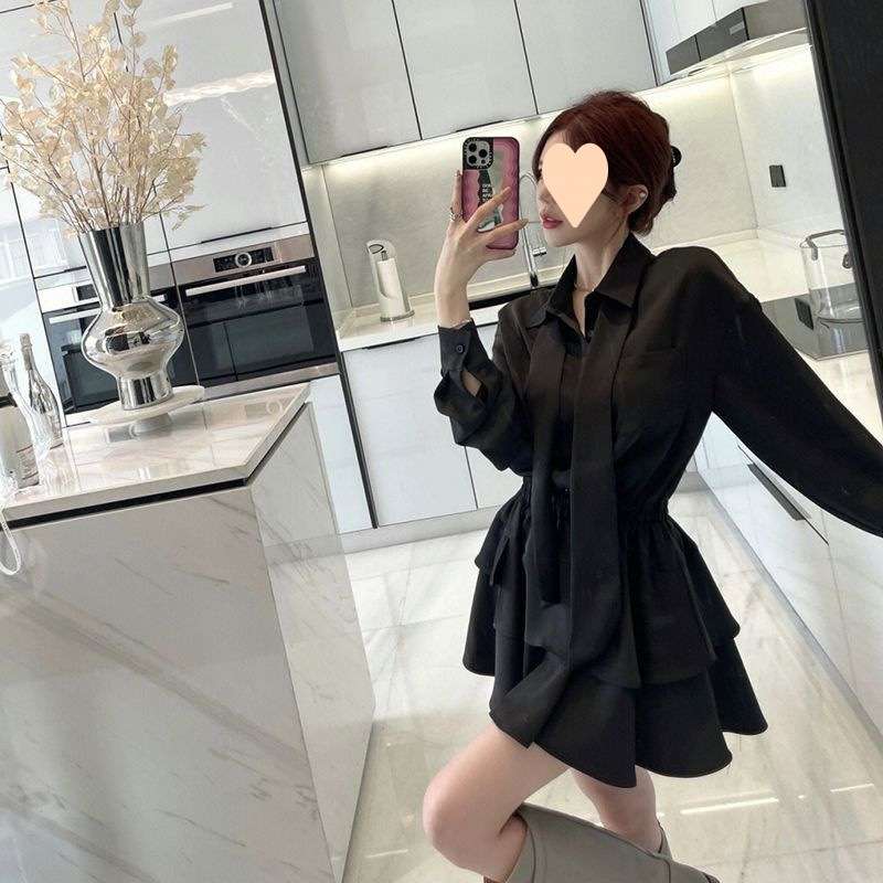 フリルデザイン シャツミニワンピース