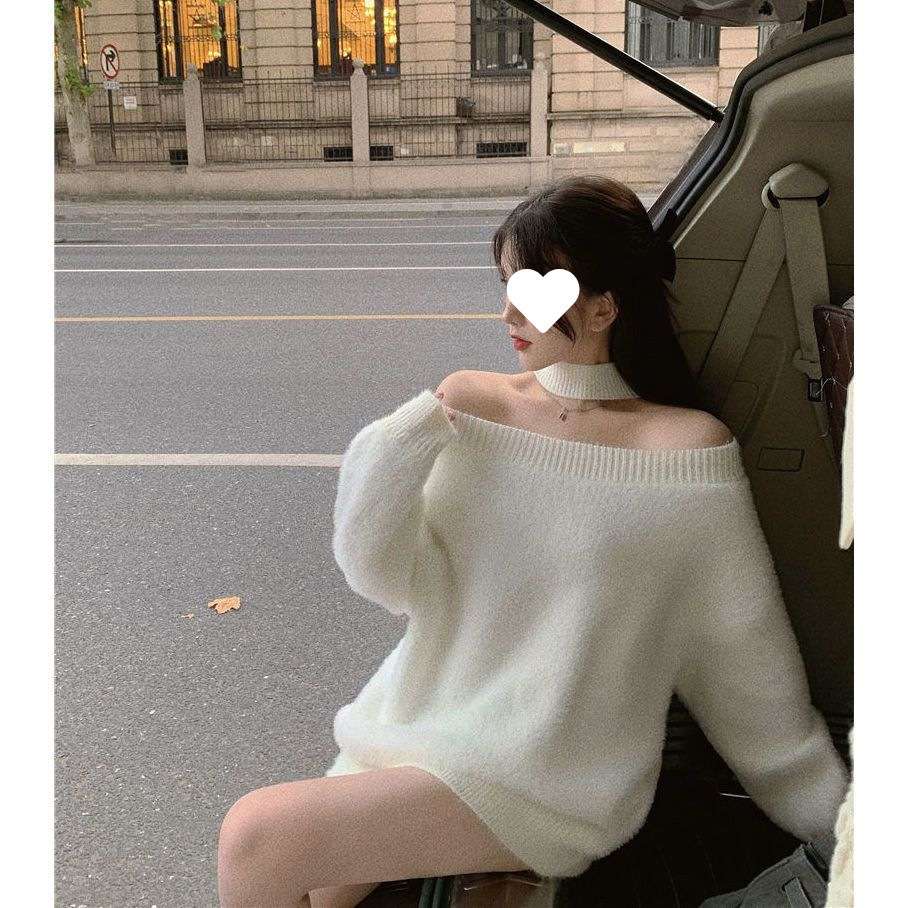 ネックオフショルダーチョーカーニットワンピ