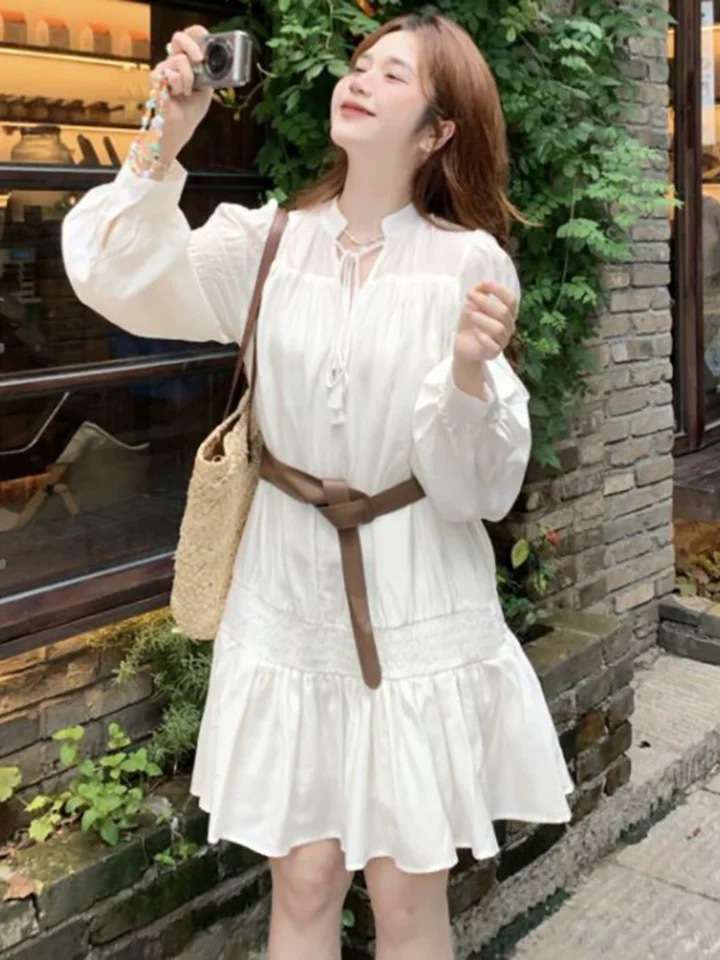 ギャザーフレアシャツミニワンピース