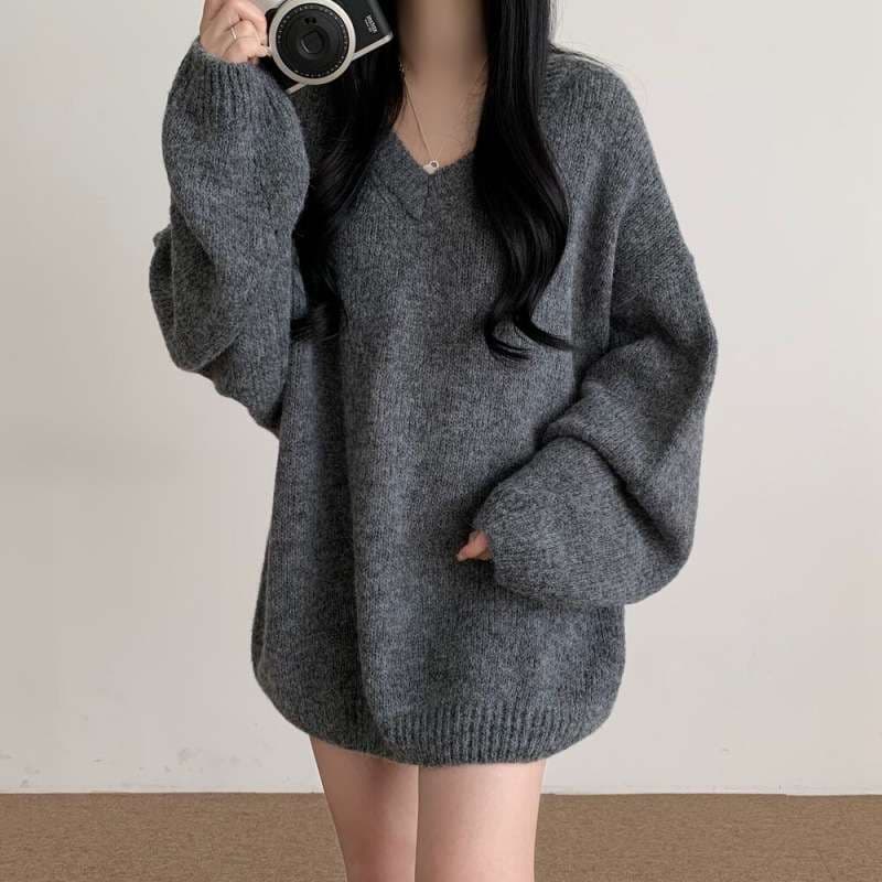 ミニワンピース Vネック オーバーニットワンピ ゆったりシルエット
