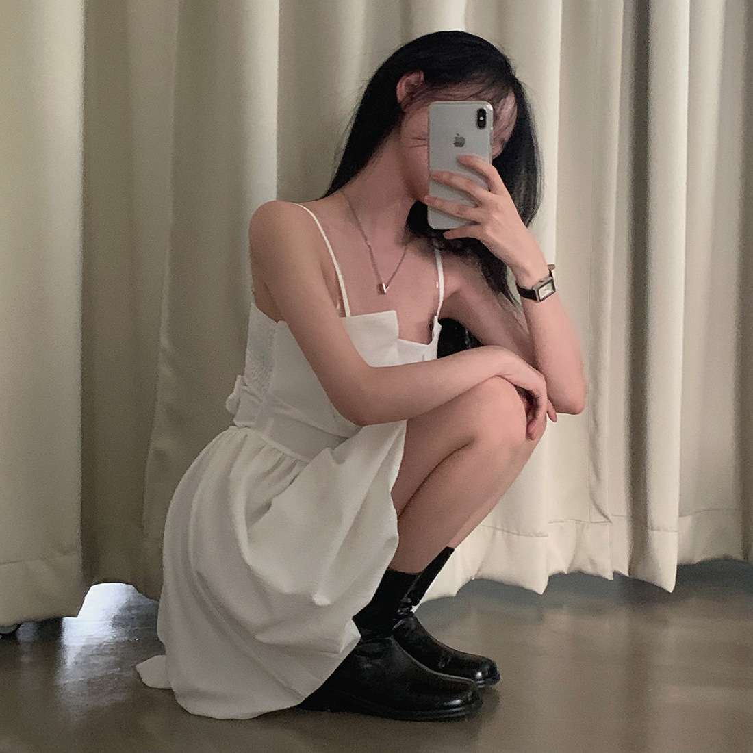 シンプルプリーツキャミミニワンピース