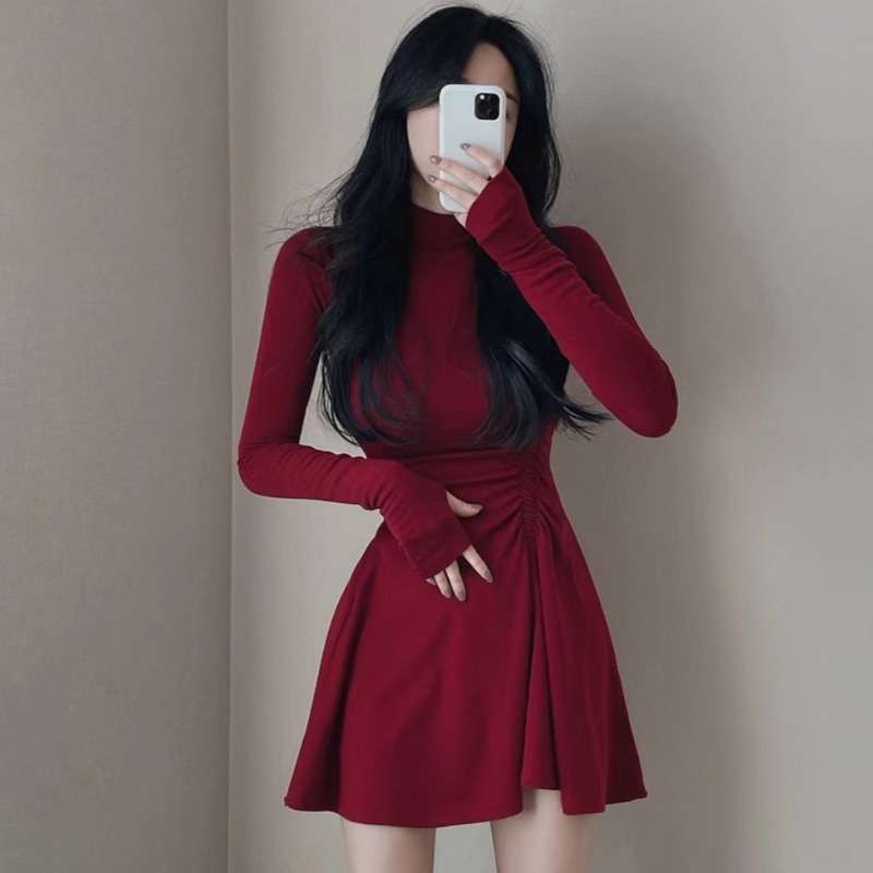 ミニワンピース シンプル無地 超ミニ丈 タイトニットワンピ 韓国風