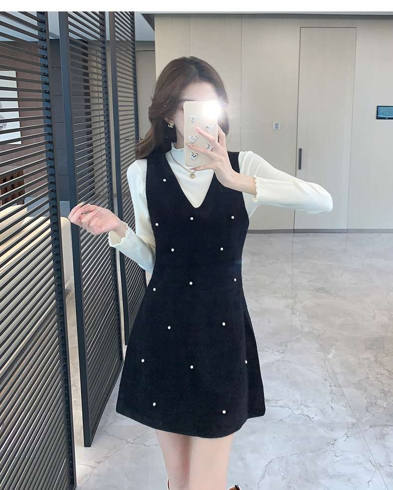 パール飾り付きベロア キャミミニワンピース