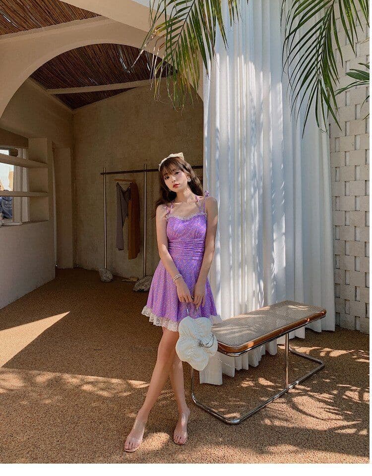 ミニワンピース レースチュール重ねミニキャミワンピース