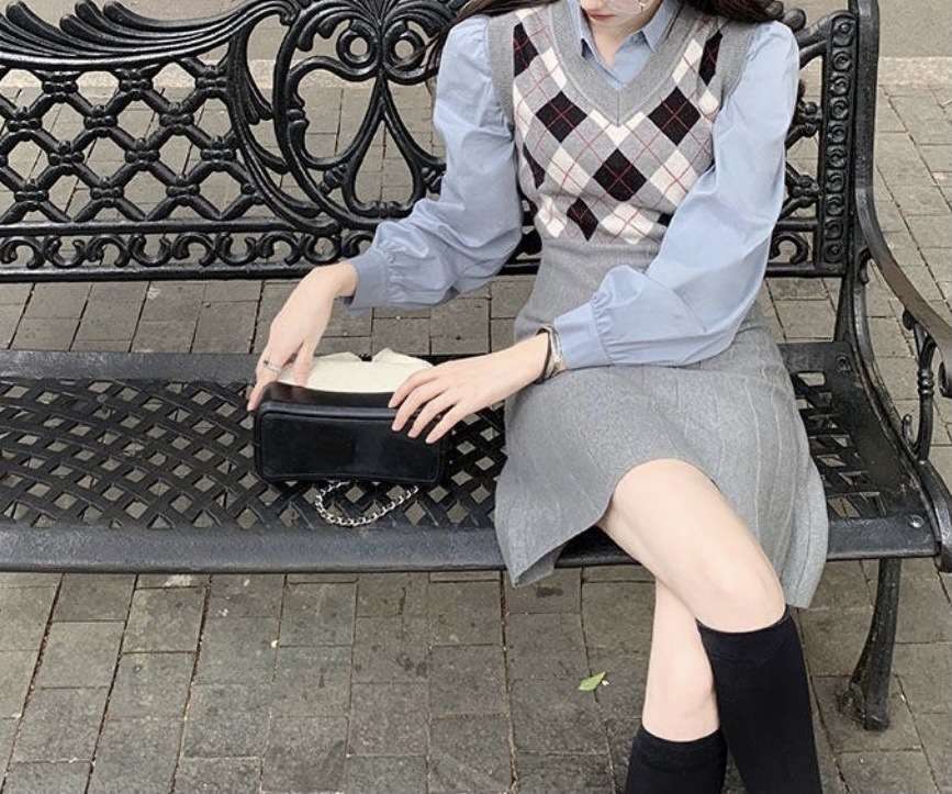 チェック柄ベスト付きシャツミニワンピース