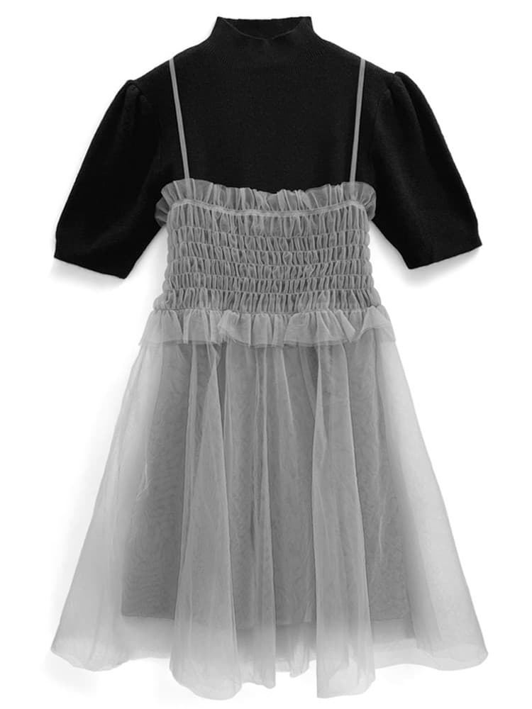 ミニワンピース ふんわりチュール セットミニワンピース