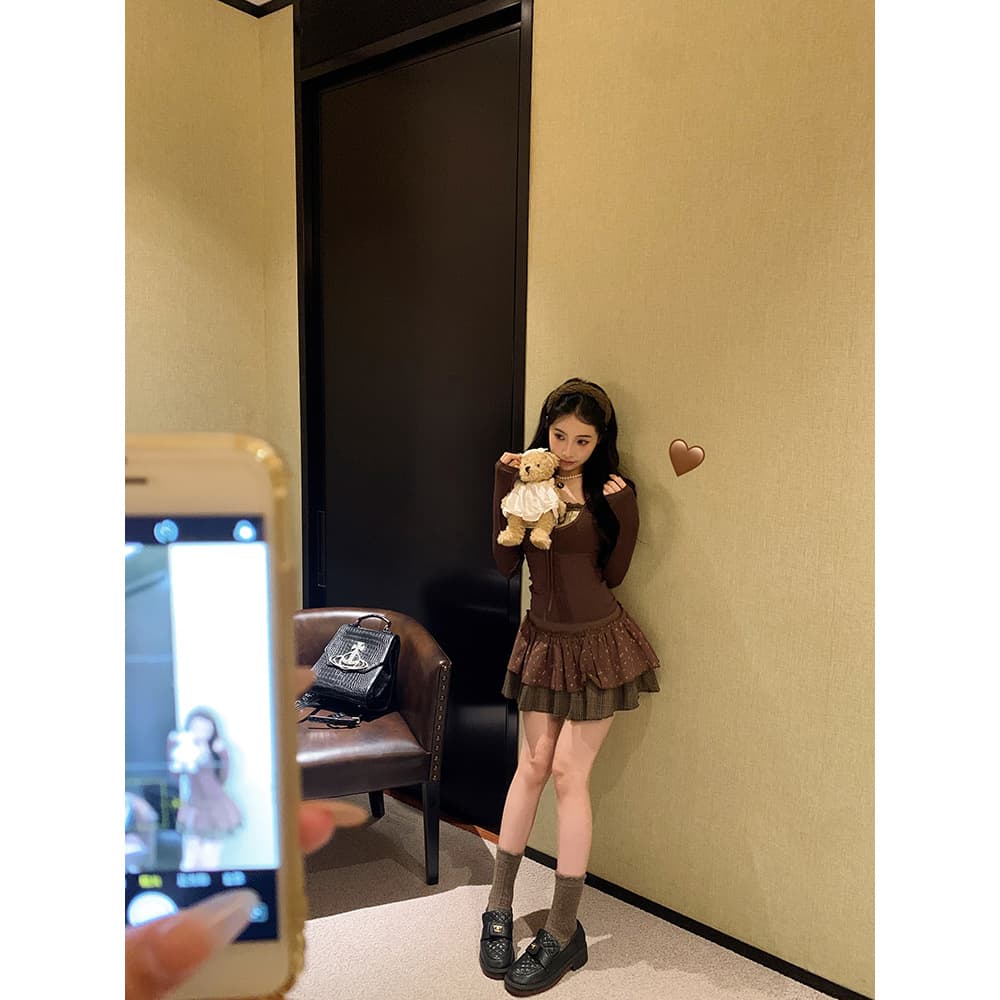 レースアップ ミニワンピース フリル