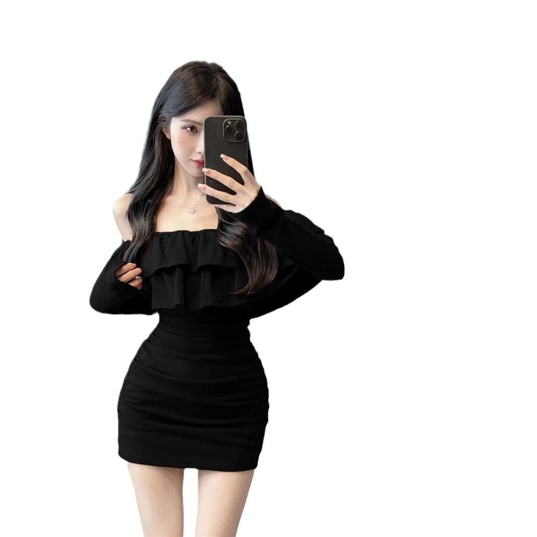 ミニワンピース フリルオフショルダー 超ミニ丈タイトワンピ