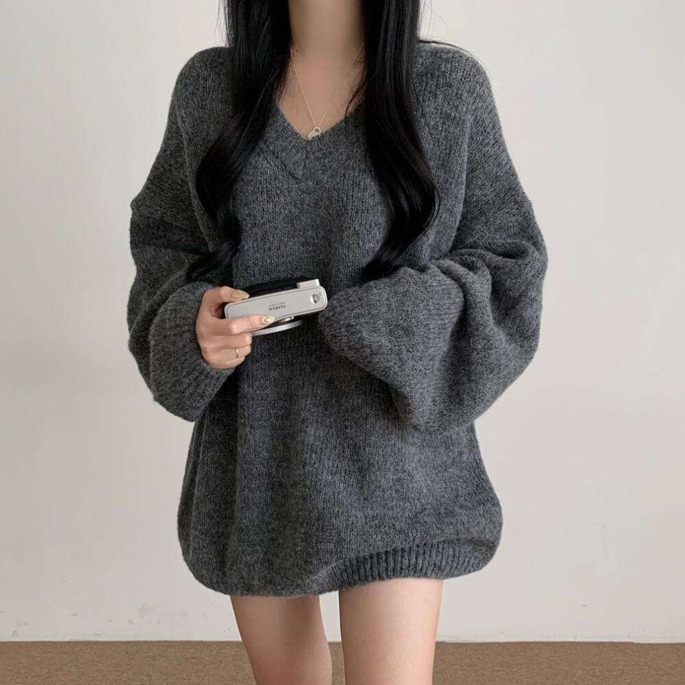 ミニワンピース Vネック オーバーニットワンピ ゆったりシルエット