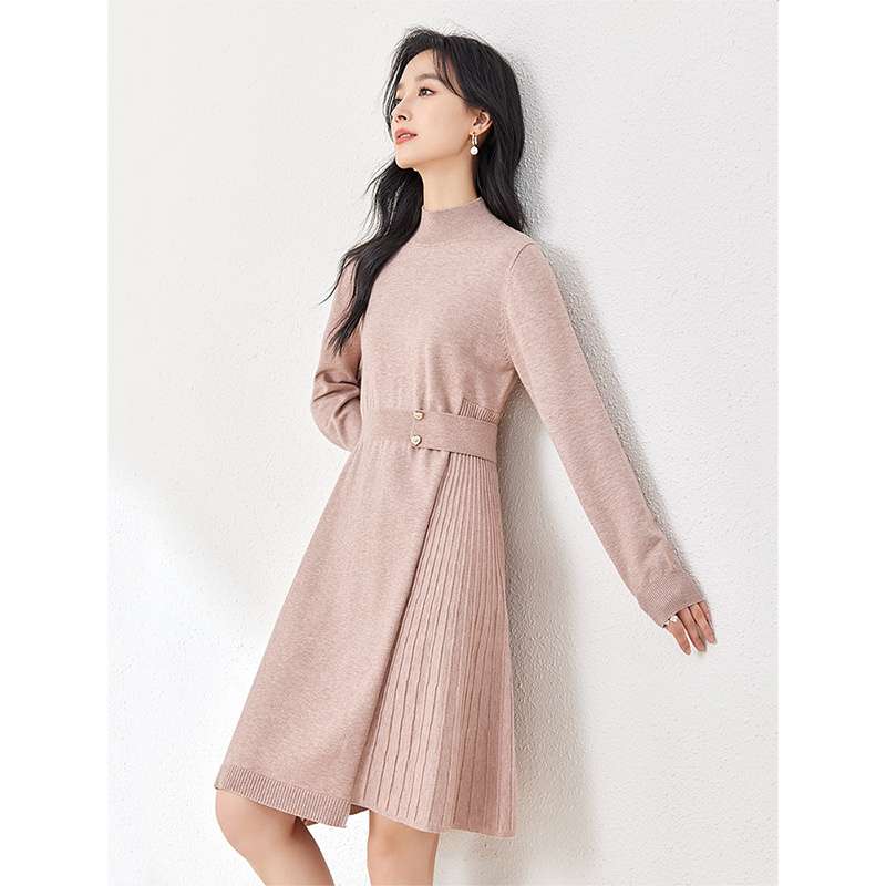 ミニワンピース 上品プリーツ切替えワンピース