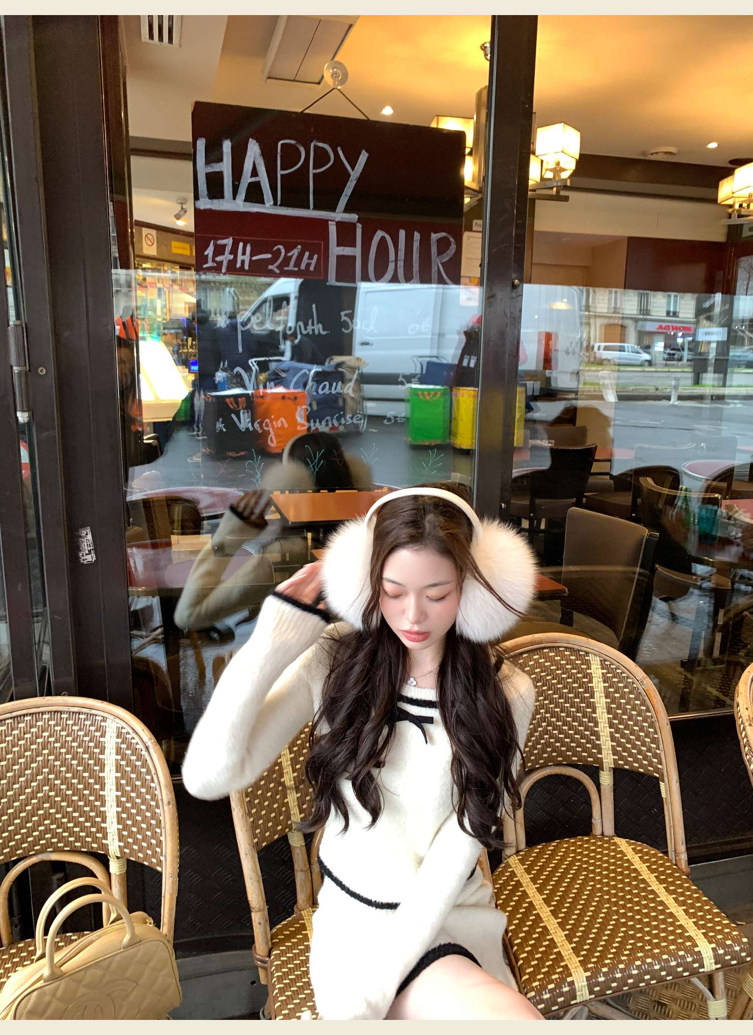 リボン付き ニットミニワンピース