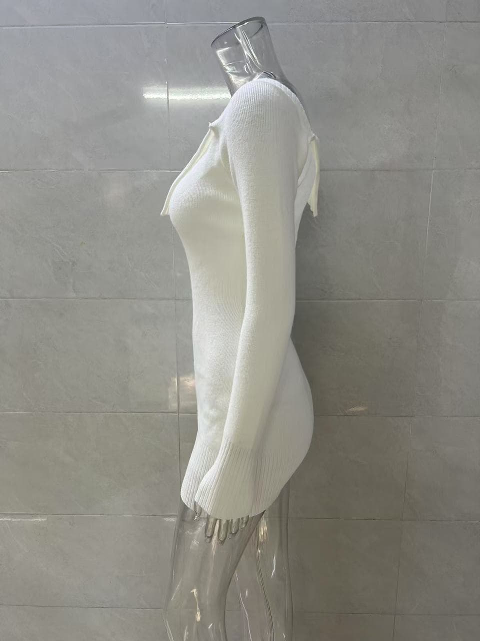 オフショルダー リブニットミニワンピース