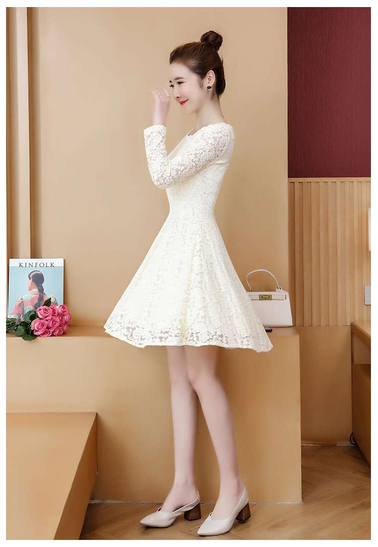 総レース袖フレアミニワンピース