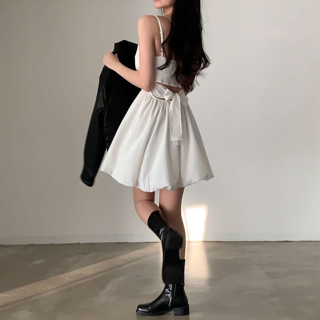 シンプルプリーツキャミミニワンピース