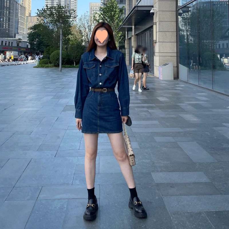 ウエストベルト付きデニムミニワンピース