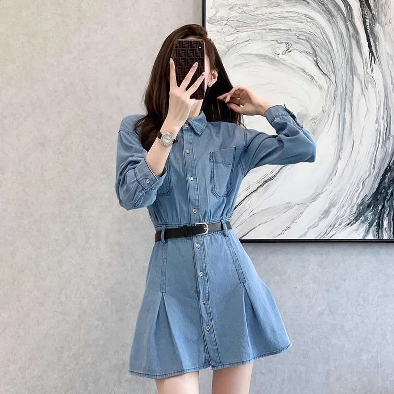 ロングスリーブデニムシャツミニワンピース