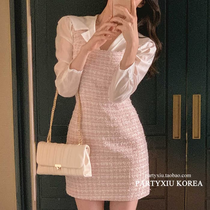 ミニワンピース 優美な装いツイードワンピ