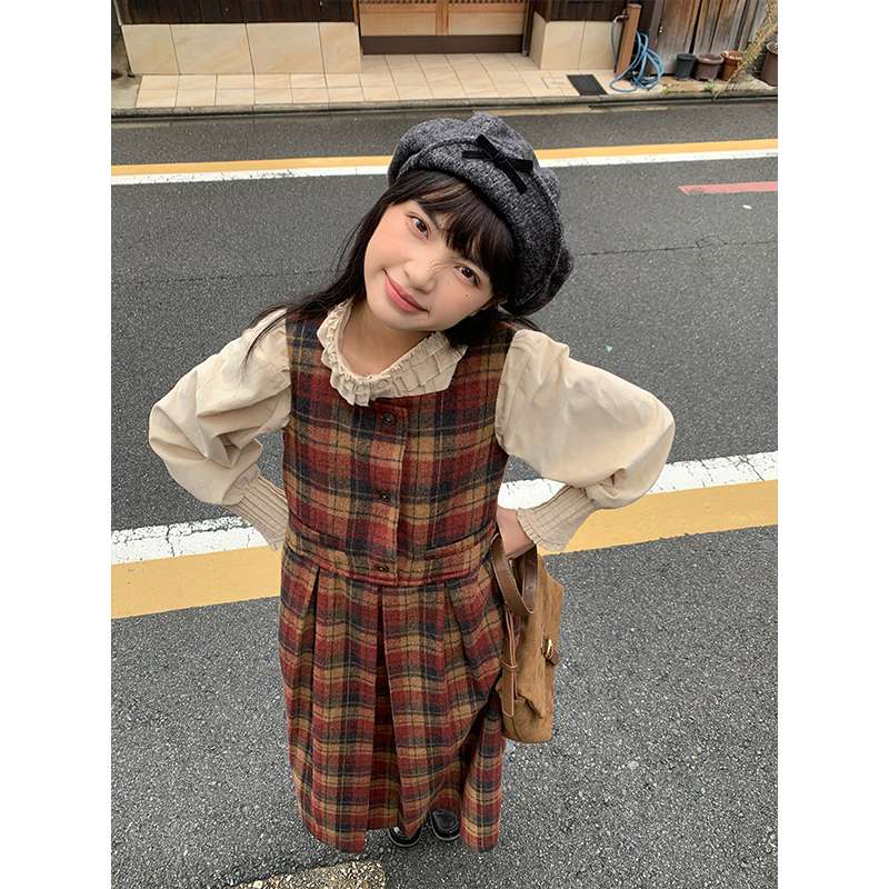 レトロ風チェック柄キャミワンピース