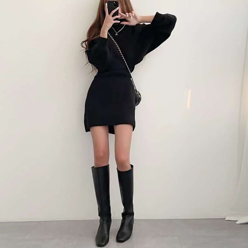 ミニワンピース オーバーサイズタートルネックxワンピースセット