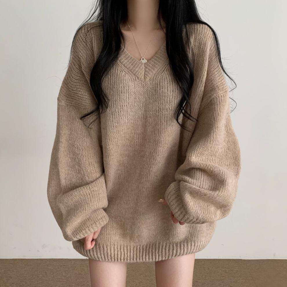 ミニワンピース Vネック オーバーニットワンピ ゆったりシルエット