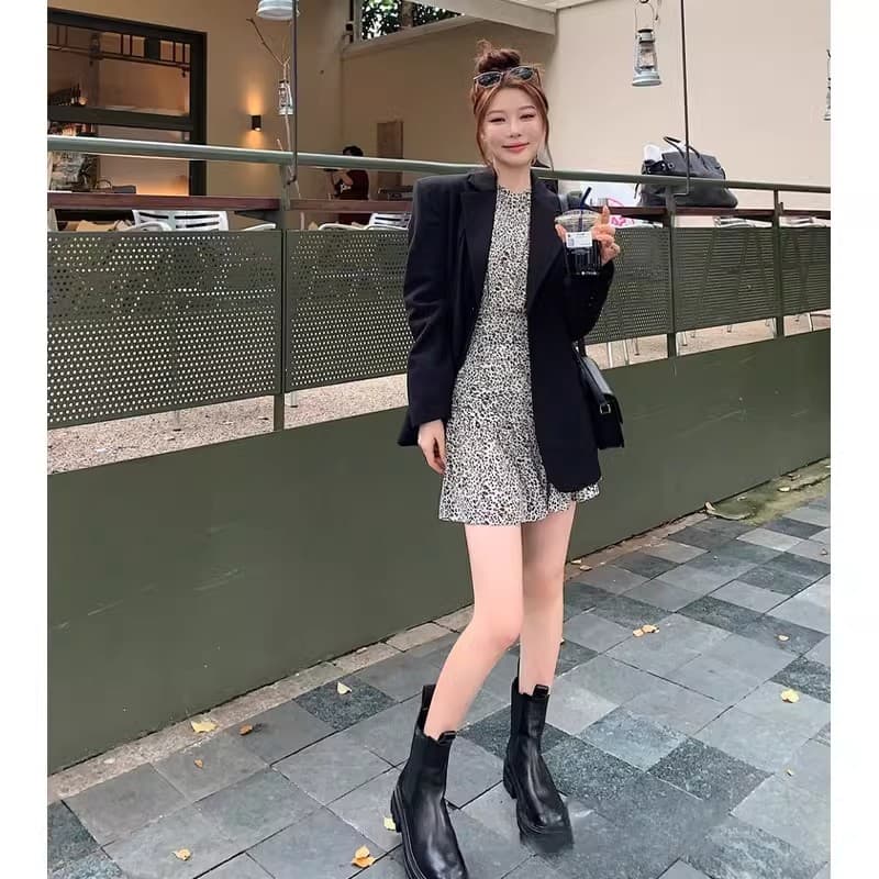ミニワンピース 花柄パフスリーブ タイトワンピ