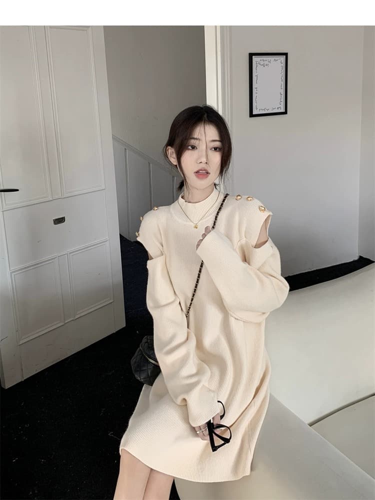 シースルーショルダーふんわりニットミニワンピース