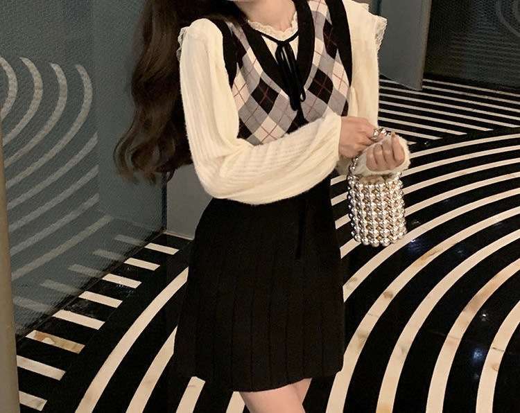 チェック柄ベスト付きシャツミニワンピース