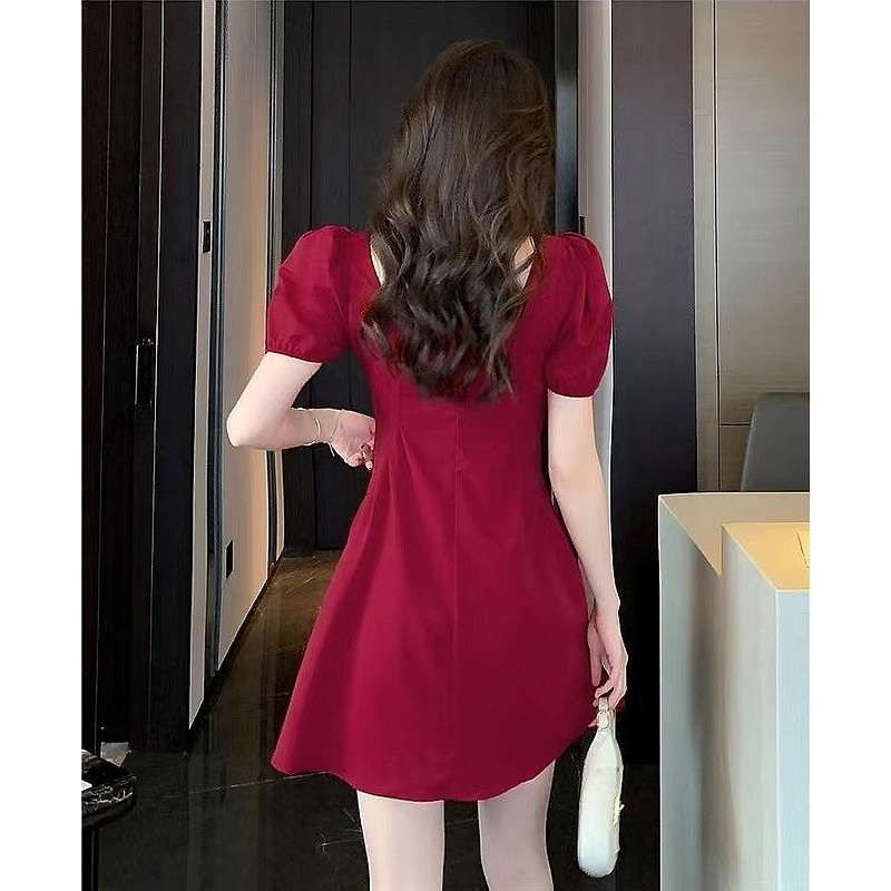 ミニワンピース パフスリーブフレアワンピ