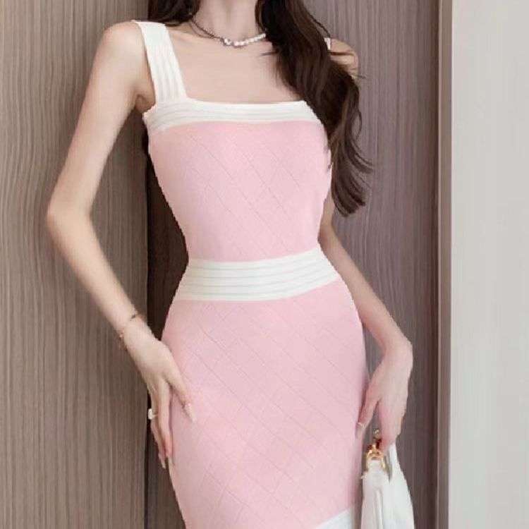 バイカラーデザイン ウエストマーク タイトミニワンピース