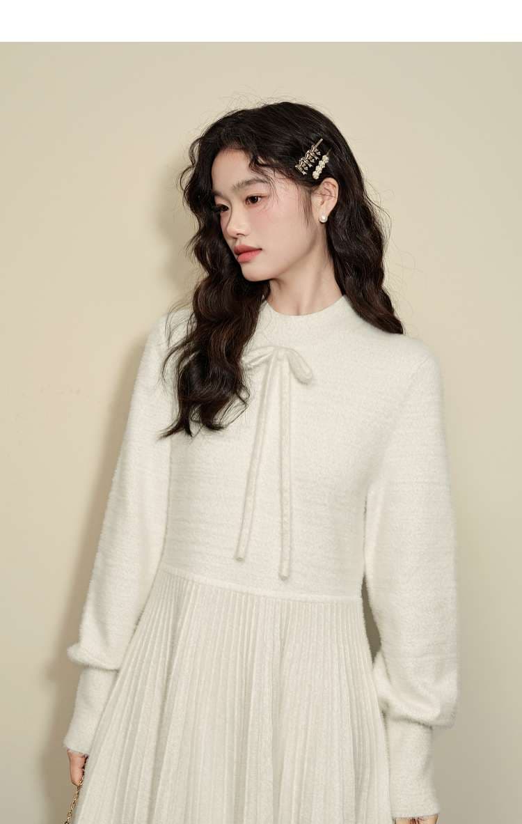 ミニワンピース プリーツミニニットワンピース