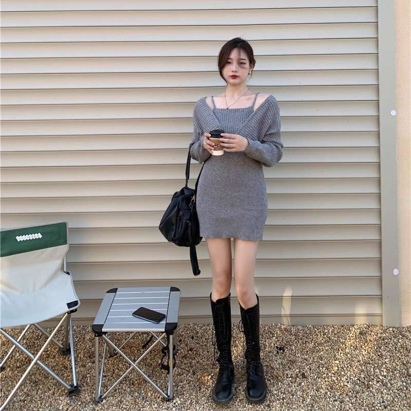 ミニワンピース オフショルダー2wayニットワンピース