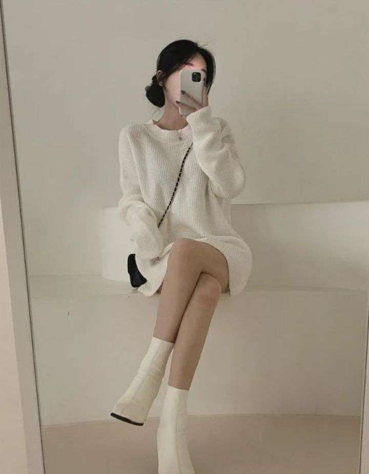 ベルト付き リブニットミニワンピース 秋冬