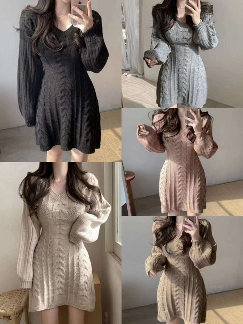 【秋冬コーデ】ケーブル編みニットミニワンピース