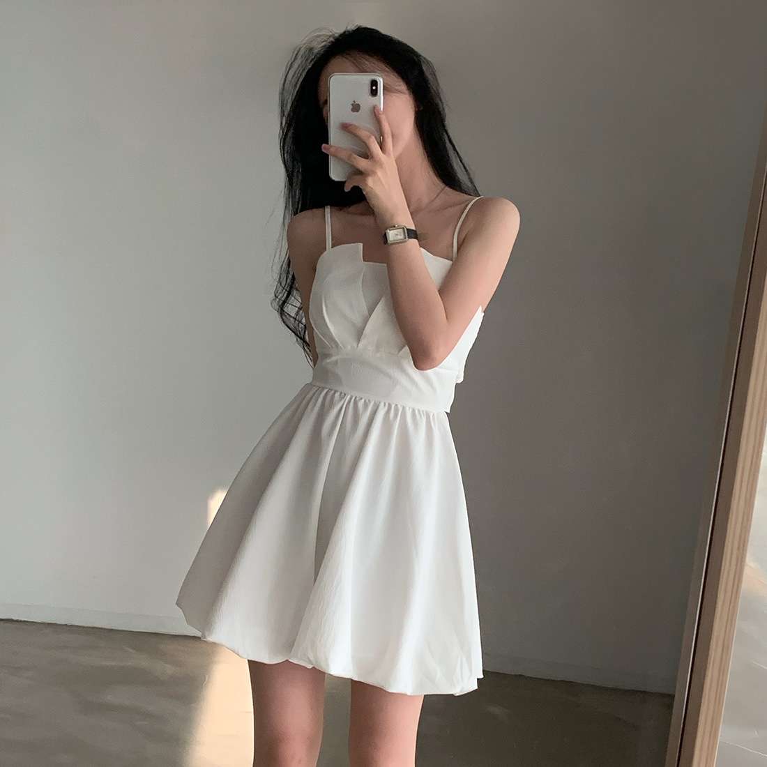 シンプルプリーツキャミミニワンピース
