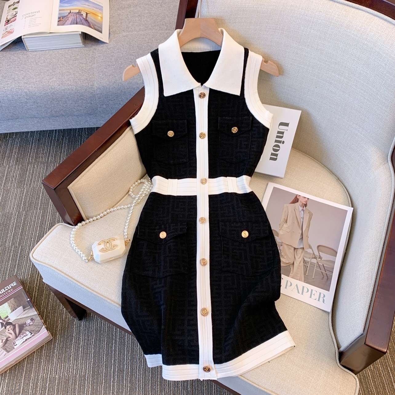 エレガントノースリーブ ミニワンピース