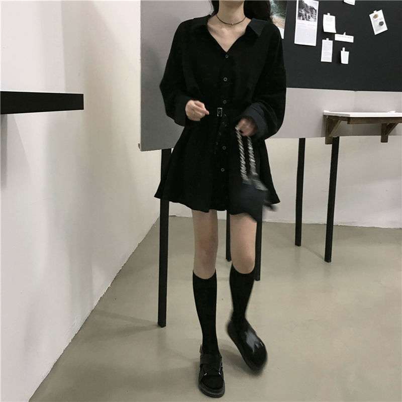 襟ボタンダウンミニワンピース