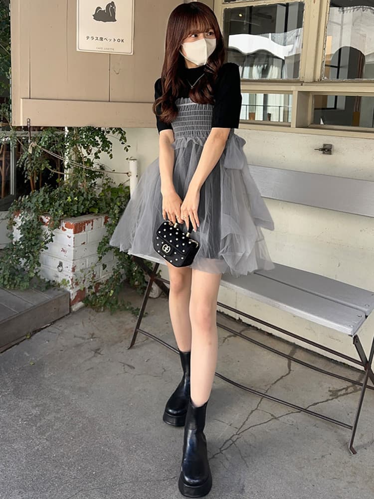 ミニワンピース ふんわりチュール セットミニワンピース