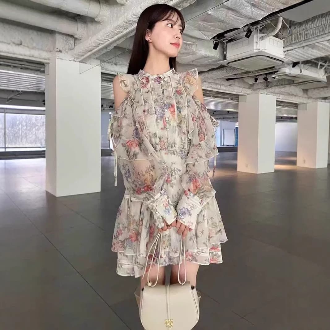 ミニワンピース シフォン重ねフリルミニワンピース