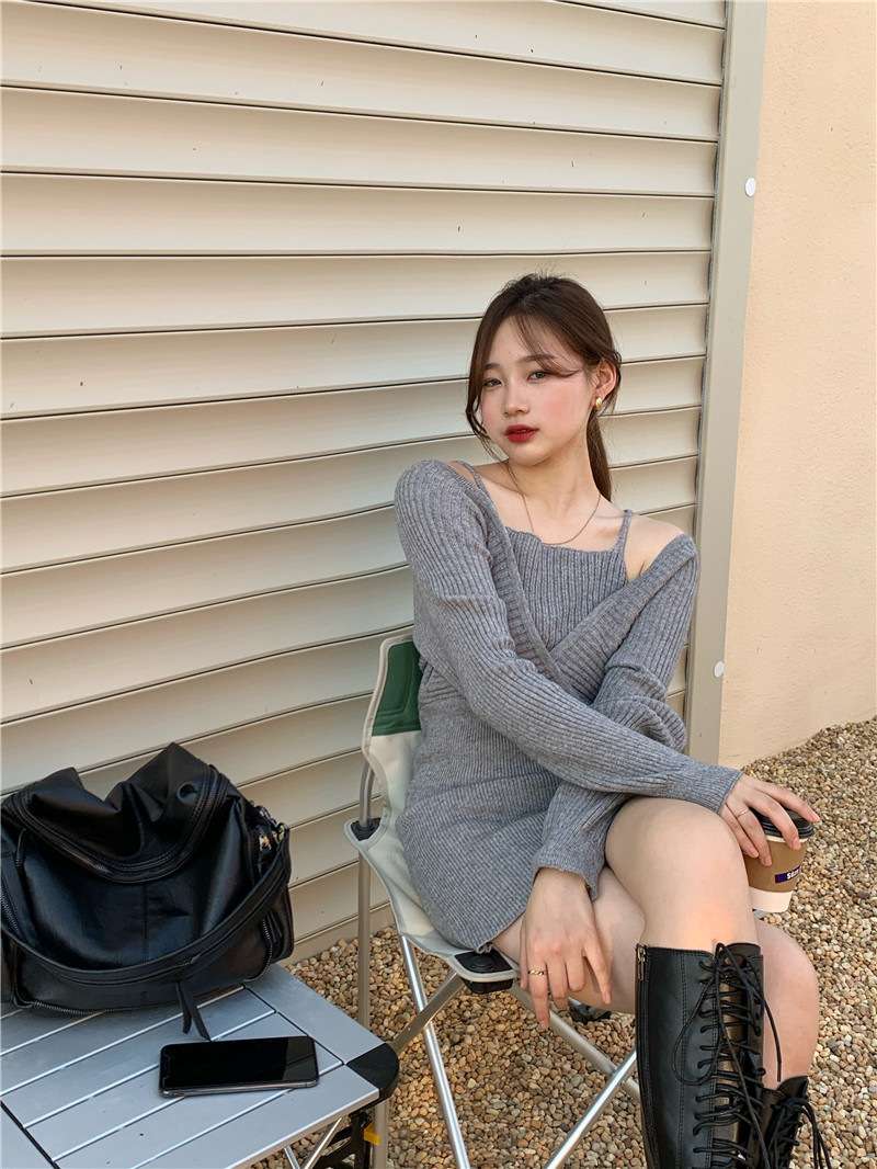 ミニワンピース オフショルダーキャミニットワンピース