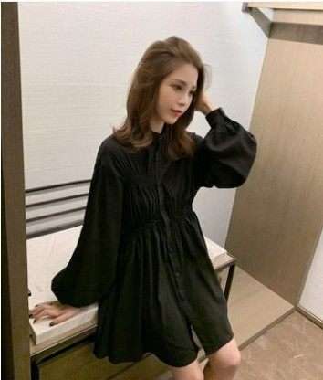 ミニワンピース フリル襟ふんわりシャツワンピ