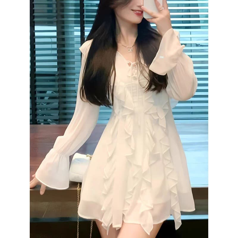 ミニワンピース カスケードフリルミニワンピース