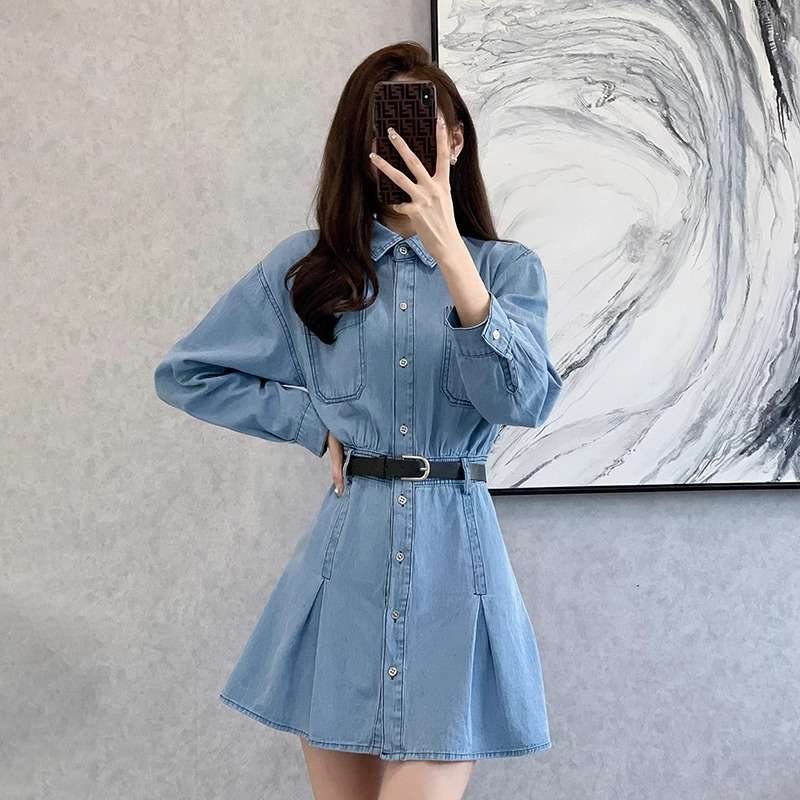 ロングスリーブデニムシャツミニワンピース