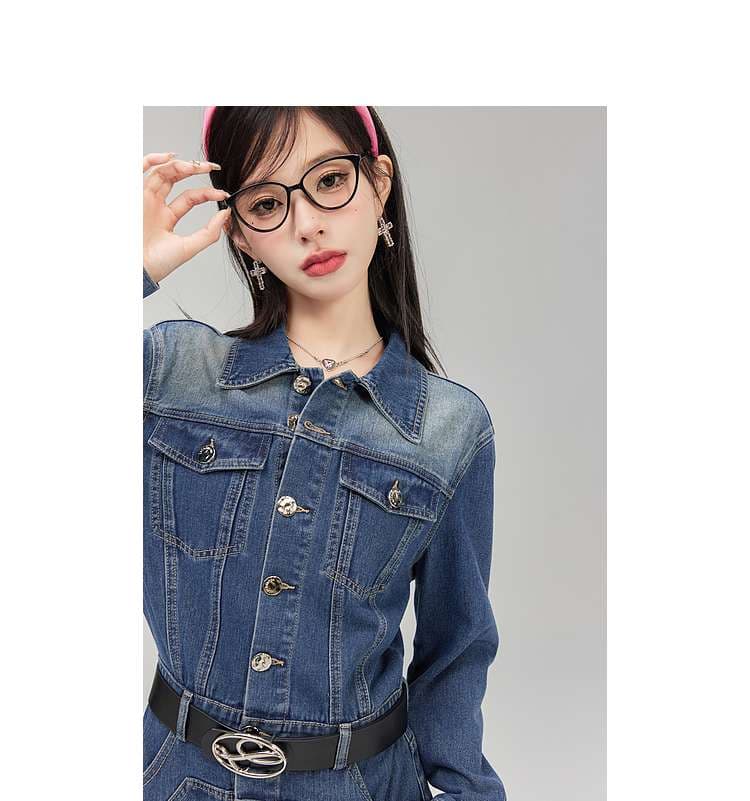 ミニワンピース レトロガーリーデニムワンピース
