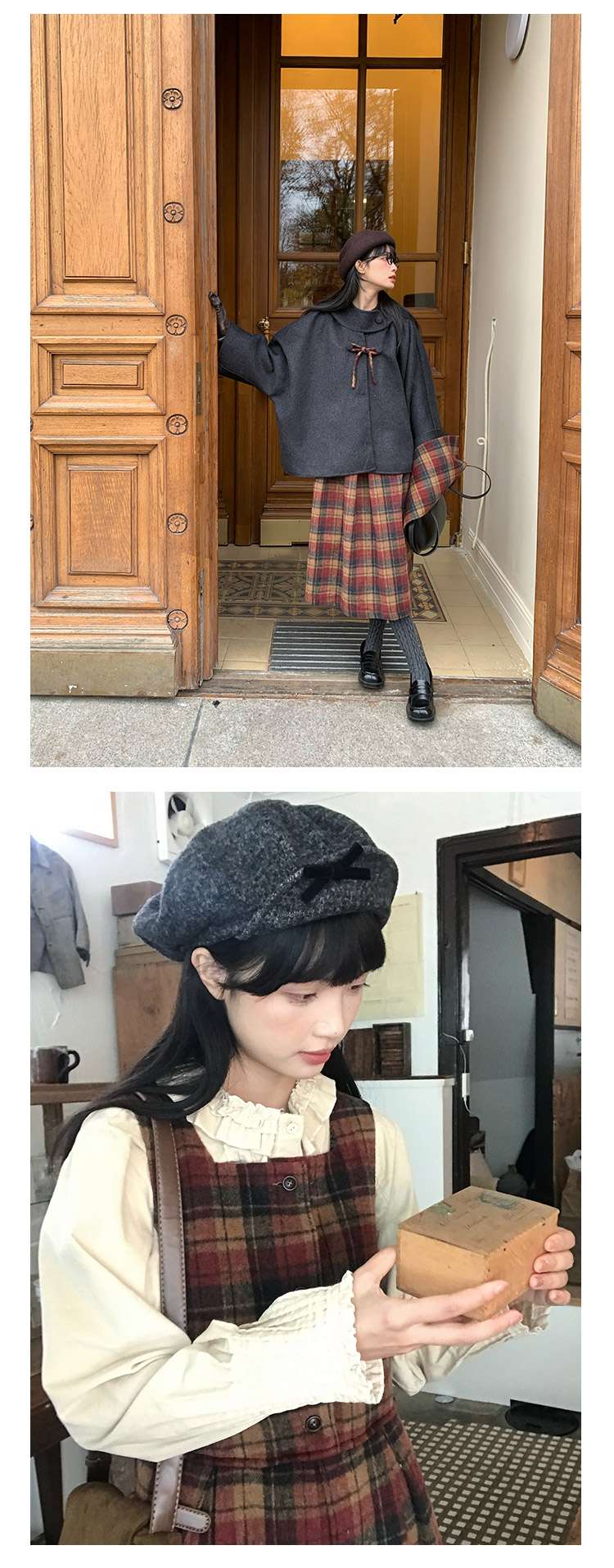 レトロ風チェック柄キャミワンピース